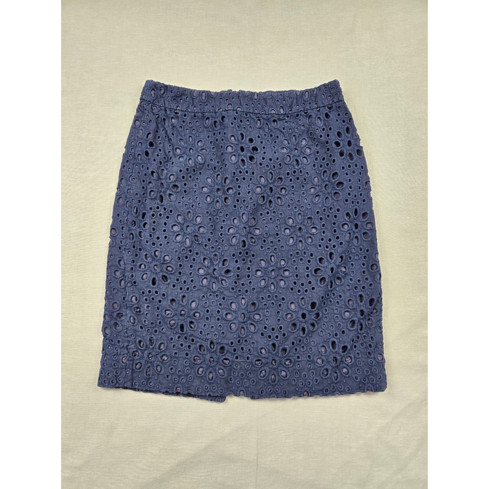 J.Crew The Pencil Skirt Navy Blue Eyelet Floral Cotton Size 0 A2851
